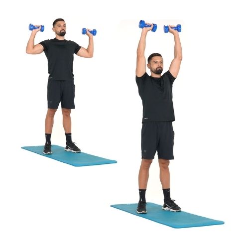 illustration de comment réaliser l'exercice du Développé épaules avec haltères étape par étape