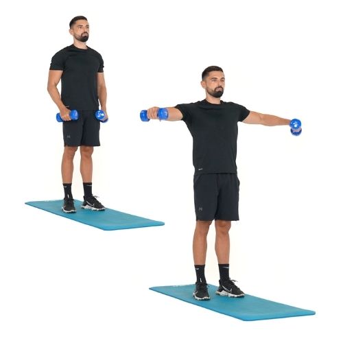 illustration de comment réaliser des Élévations latérales étapes par étapes avec des haltères debout