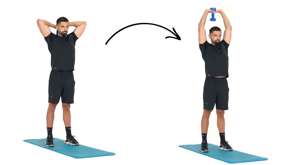 illustration de comment réaliser des Jumping Jack étape par étape Comment réaliser l'exercice des Extension triceps avec un haltère pour muscler les triceps.