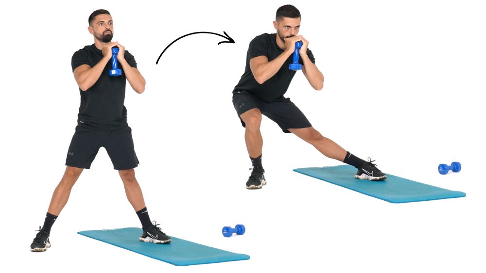 illustration de comment réaliser des Jumping Jack étape par étape Comment réaliser l'exercice des fentes latérales avec haltères