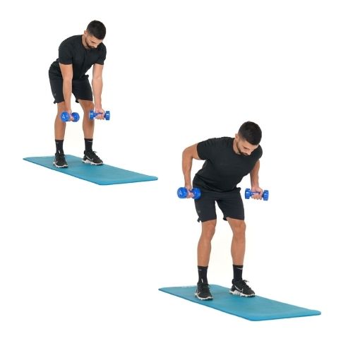 illustration de comment réaliser l'exercice du Rowing halteres étape par étape