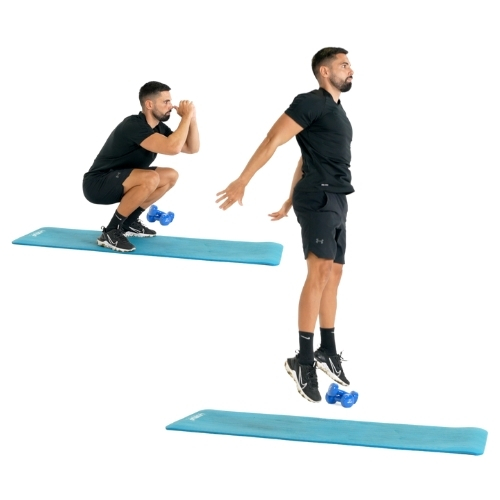 Squat-sauté-demonstration illustration de comment réaliser les squat sauté étape par étape. Exercice de musculation