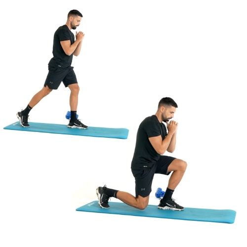 fentes-demonstration illustration de comment réaliser les fentes étape par étape. Exercice de musculation