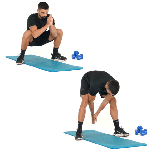 illustration de comment réaliser l'exercice du frog squat étape par étape