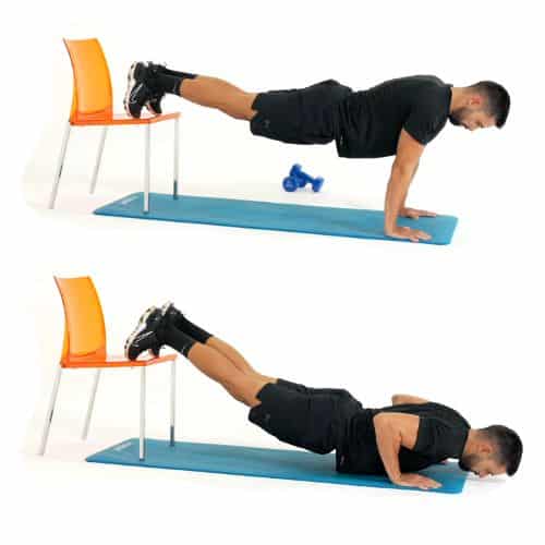 illustration de comment réaliser des Pompes pieds surélevés. Exercice de musculation