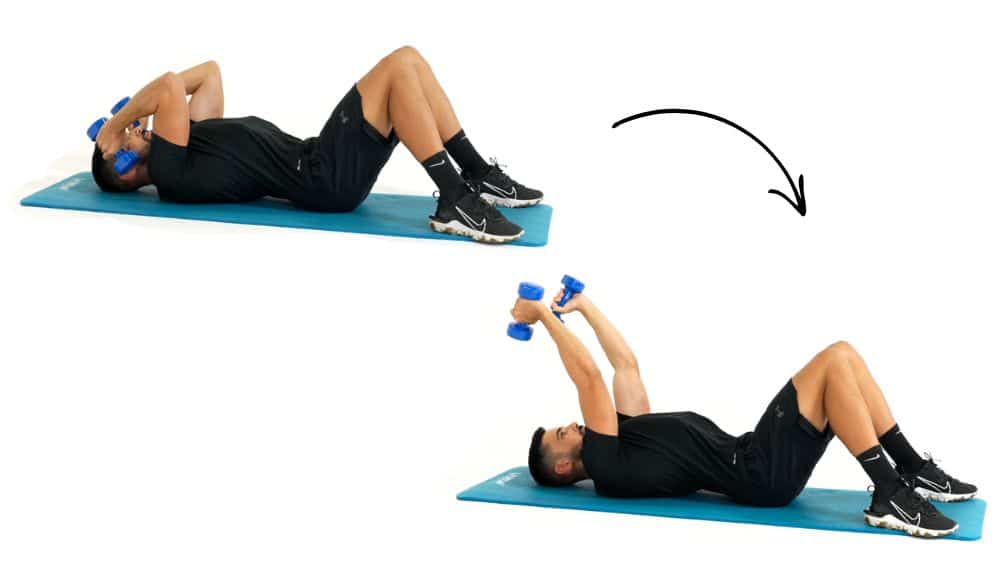 Comment réaliser l'exercice de la barre au front avec haltères. Exercice de fitness et remise en forme à la maison.
