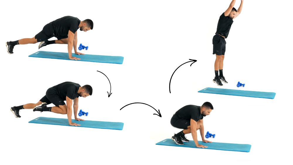 Comment réaliser l'exercice du Climber Burpee. Exercice de fitness et remise en forme à la maison.