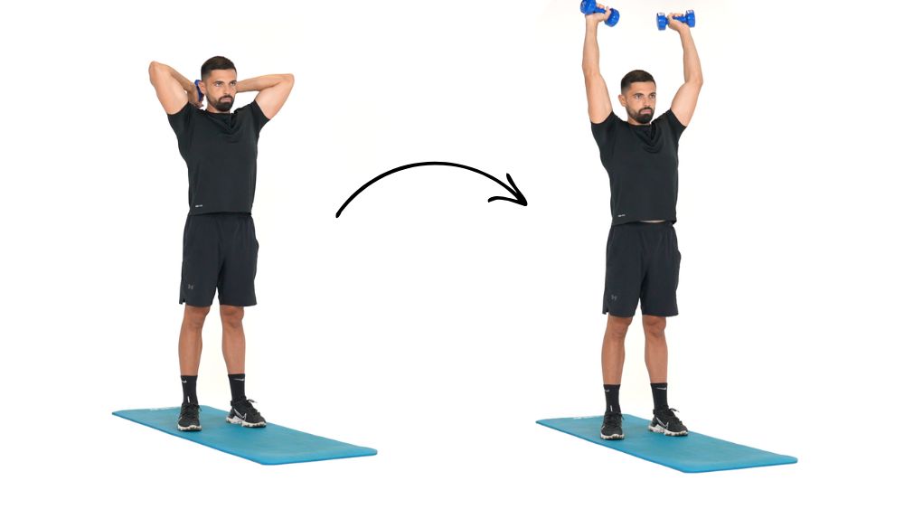 Comment réaliser l'exercice de Extension triceps 2 haltères. Exercice de fitness et remise en forme à la maison.