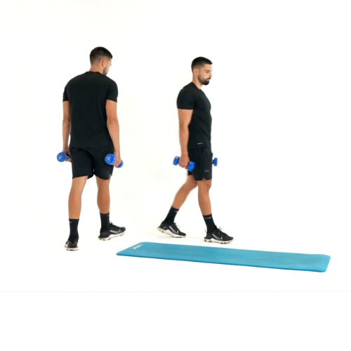 illustration de comment réaliser l'exercice du Farmer Walk avec Haltères