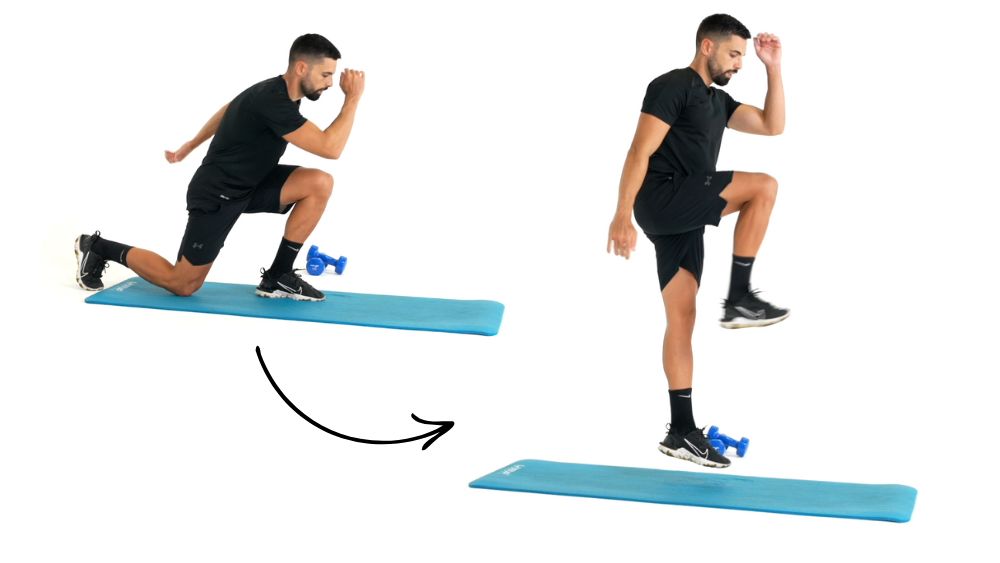 Comment réaliser l'exercice des Fentes arrière sautées. Exercice de fitness et remise en forme à la maison.