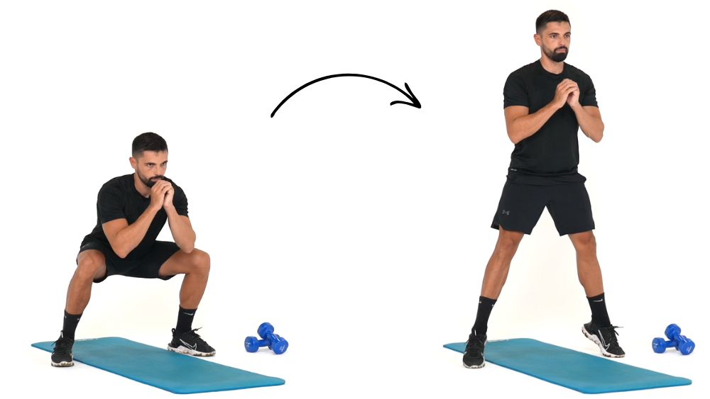 Comment réaliser l'exercice du Squats Sumo avec montée sur pointe. Exercice de fitness et remise en forme à la maison.