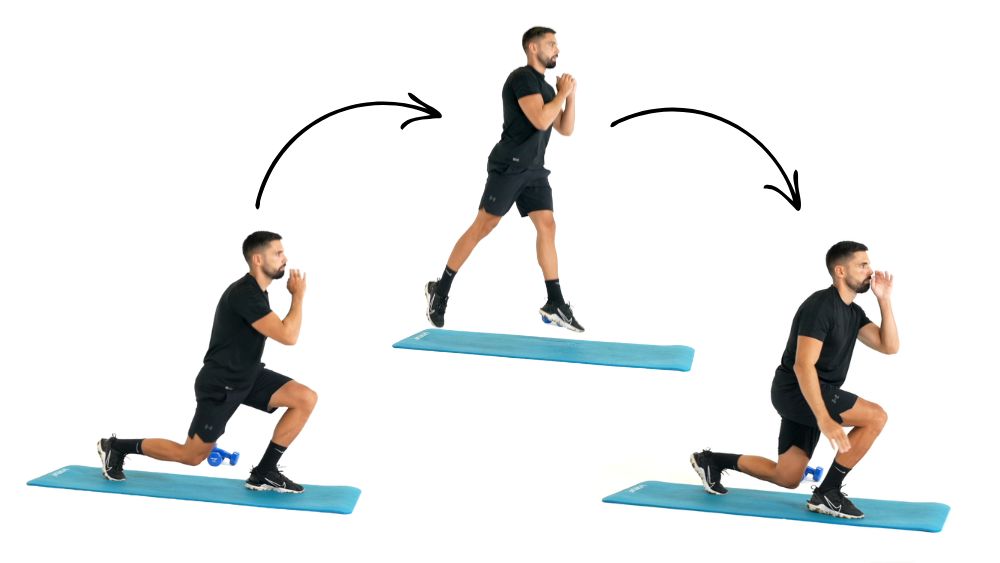 illustration de comment réaliser des Jumping Jack étape par étape Comment réaliser l'exercice des fentes sautées alternées. Exercice de fitness et remise en forme à la maison.