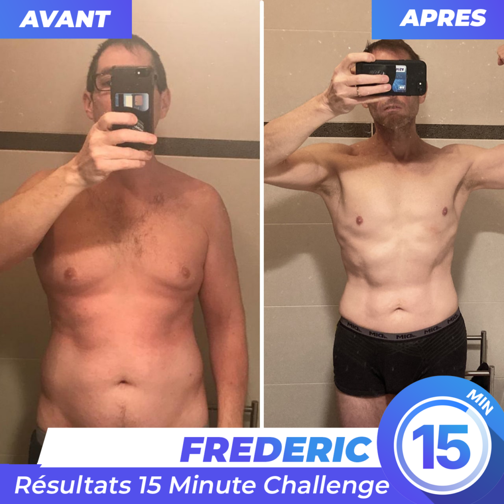 Résultat avant après Frederic - 53 ans - Perte de poids de 24 kilos en 18 semaine avec l'application de sport à la maison 15 Minute Challenge