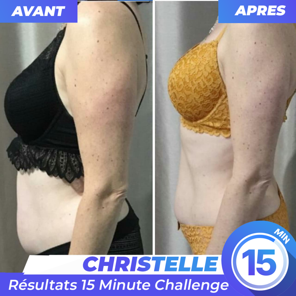 Résultat avant après Chriselle - 53 ans - Perte de poids de 7 kilos en 12 semaine avec l'application de sport à la maison 15 Minute Challenge