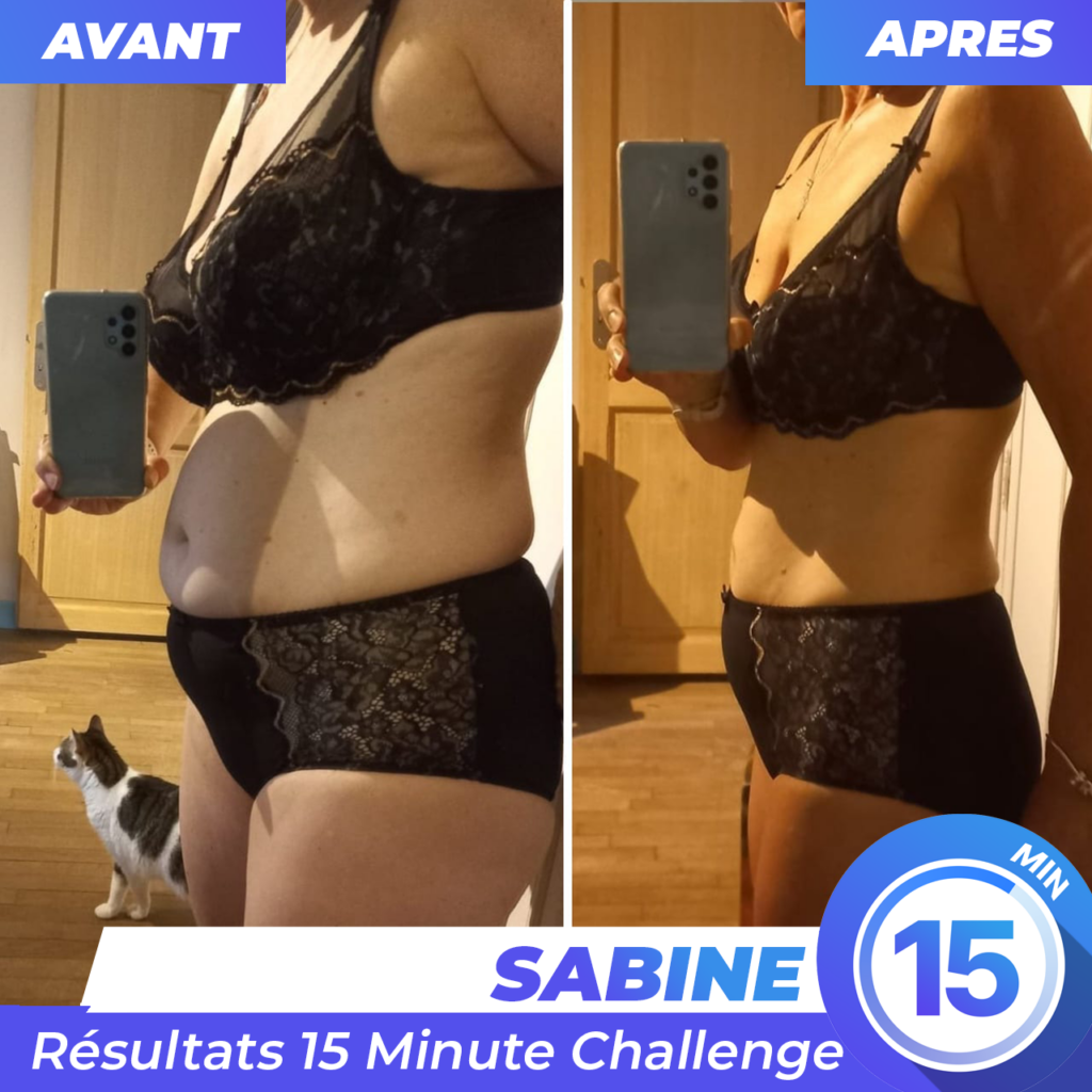 Résultat avant après Sabine - 56 ans - Perte de poids de 11 kilos en 12 semaine avec l'application de sport à la maison 15 Minute Challenge